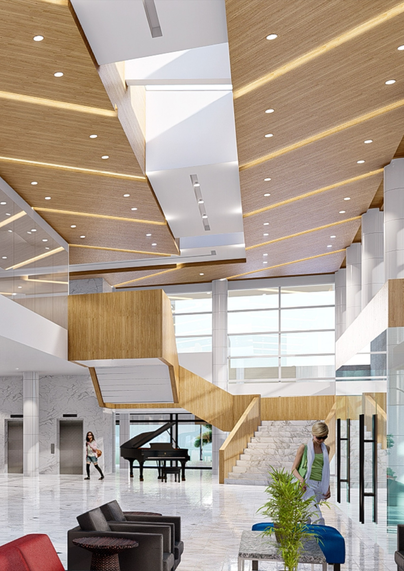 Interior staircase and lounge visualization